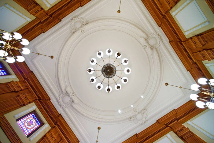 the restored courtroom ceiling