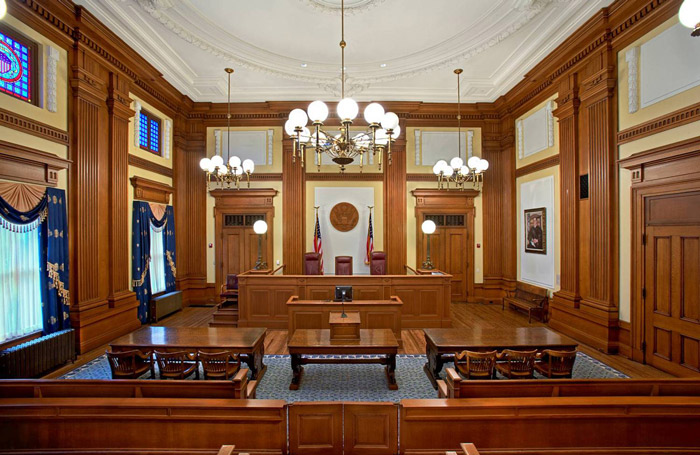 the second floor courtroom<