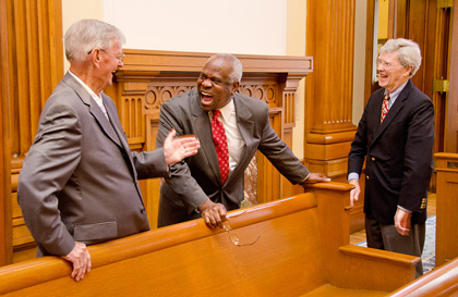 Judge Leavy, Justice Thomas, and Judge O’Scannlain viewing the courtroom 