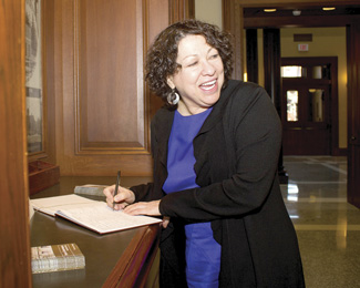 Justice Sotomayor signing The Pioneer Courthouse guestbook